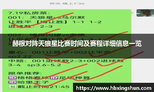 赫根对阵天狼星比赛时间及赛程详细信息一览